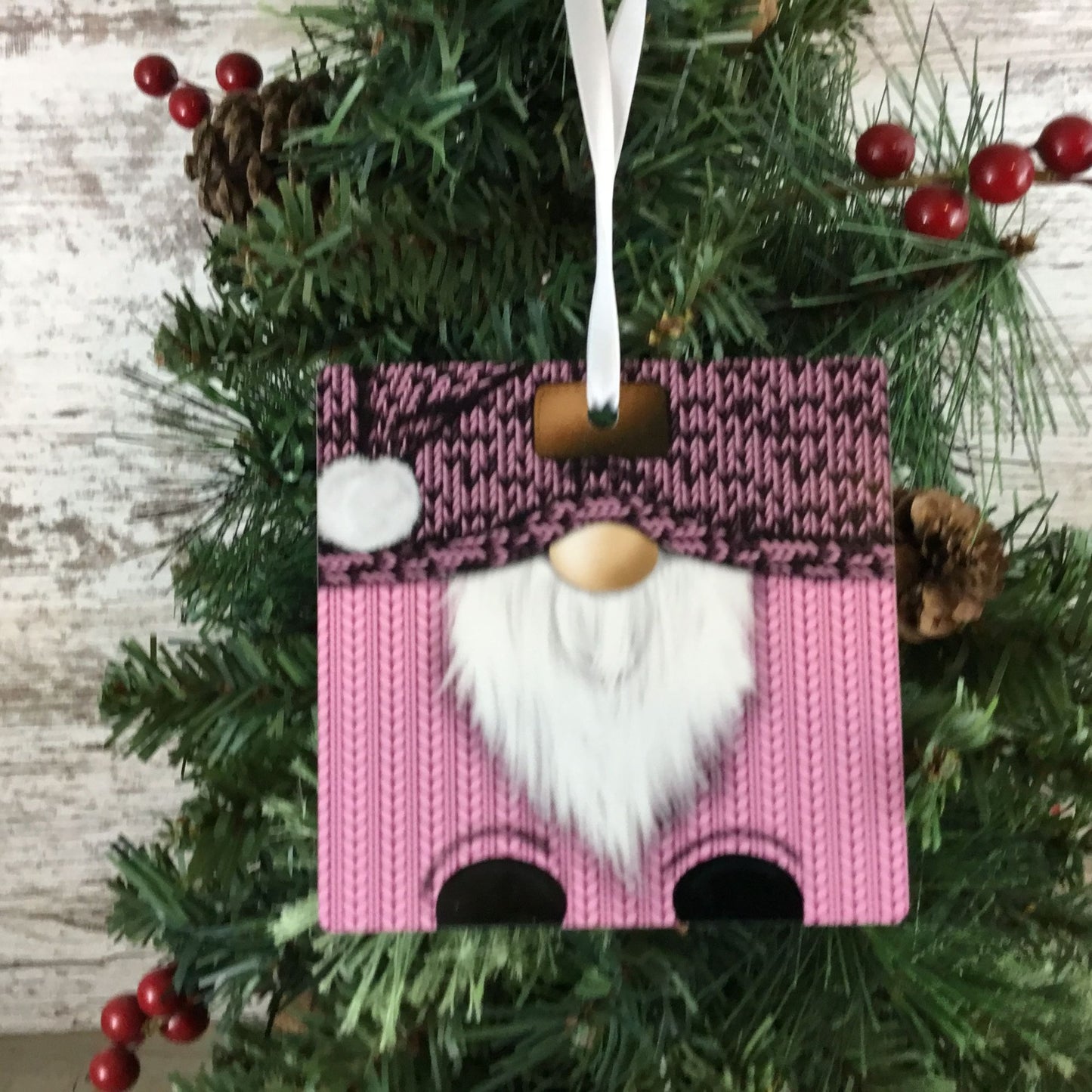 Gnome Pink Winter Sweater Christmas Ornament