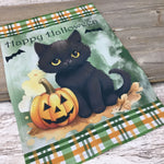 Black Cat Happy Halloween Garden Flag