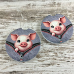 Pig Peek-a-Boo Zipper Car Coasters Set of 2