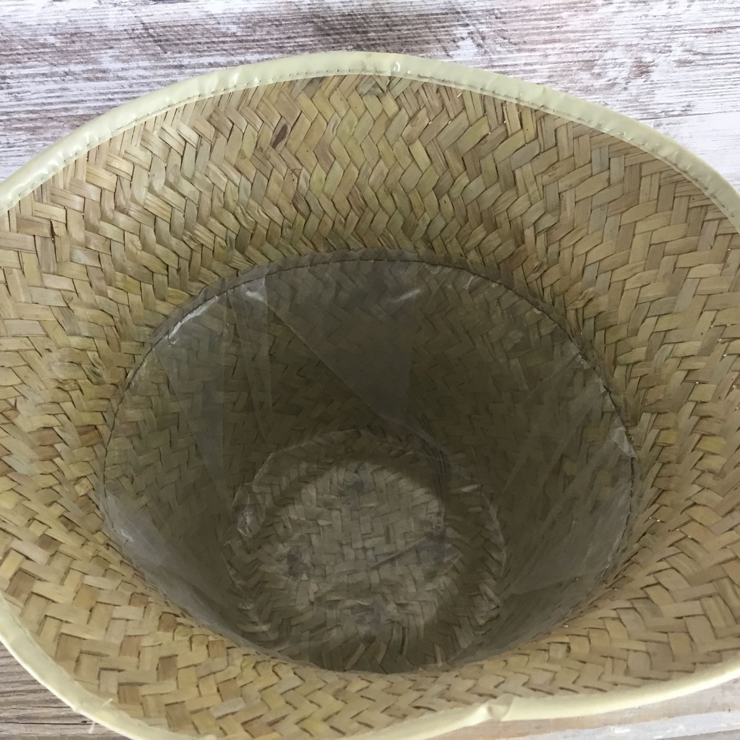 3 Vintage Woven Rattan Baskets Plastic Lined Flower Baskets Plant Baskets