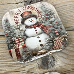 Rustic Snowman Merry Christmas Set of 4 Wooden Coasters