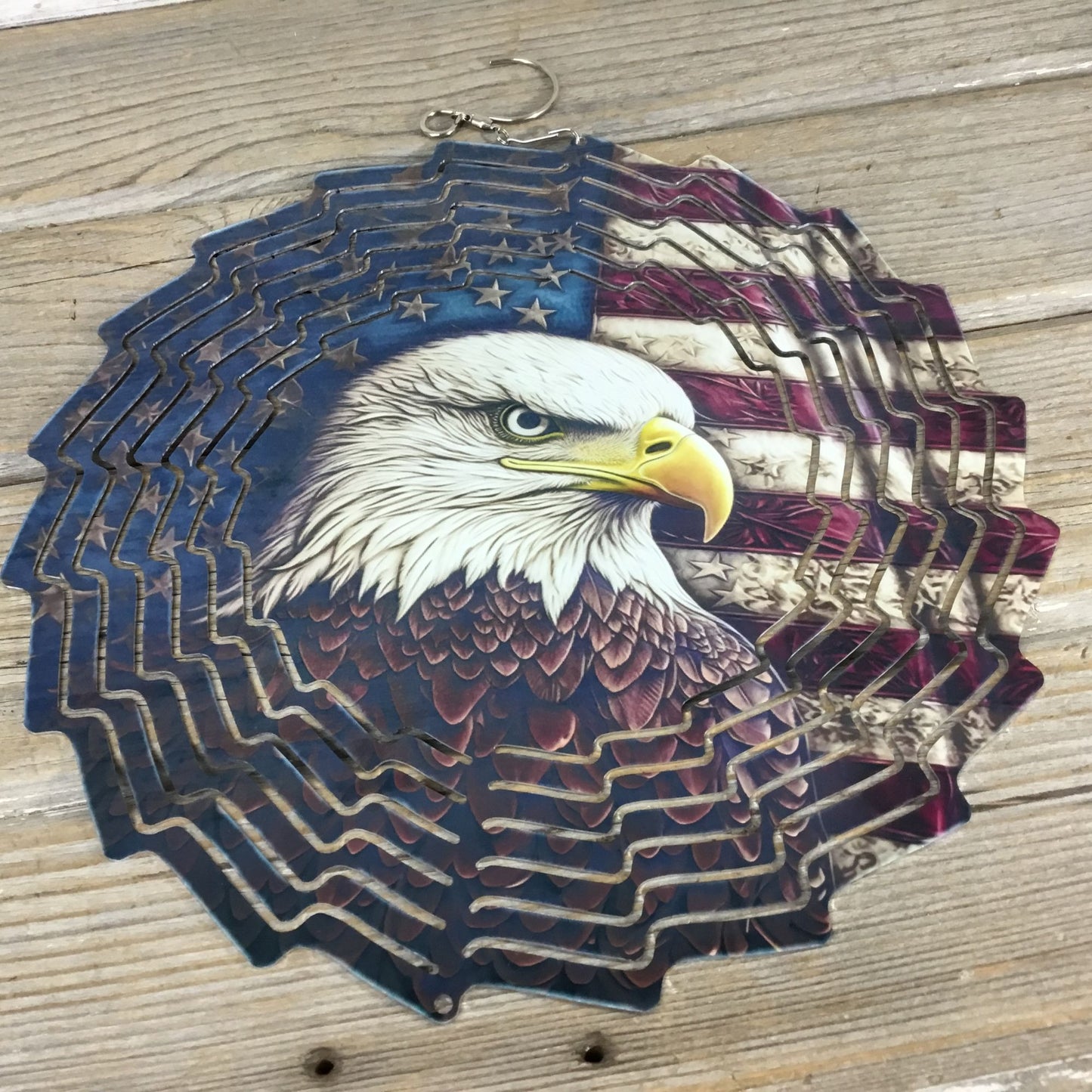 Bald Eagle American Flag Wind Spinner 10"