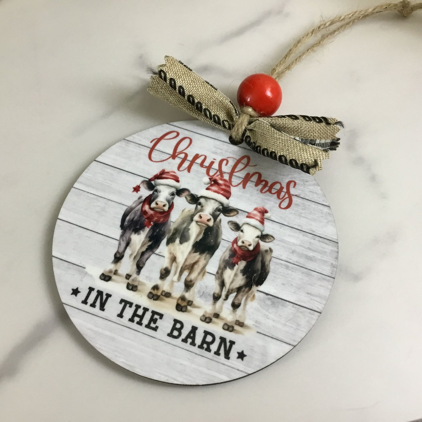 Cow Christmas in the Barn" 3.5" Wooden Ornament