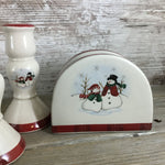 Royal Seasons Snowman 5 Piece Stoneware Accessory Set - Candle Sticks, Napkin...