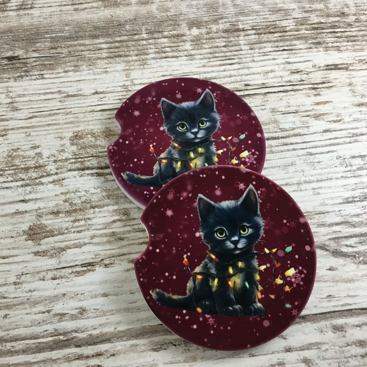 Black Cat Christmas Car Coasters