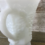 Vintage Anchor Hocking White Milk Glass Pitcher Vase Grapes Vines Leaves