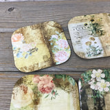 Vintage Paper and Florals Hardboard Coasters - 4" x 4" Set of 6