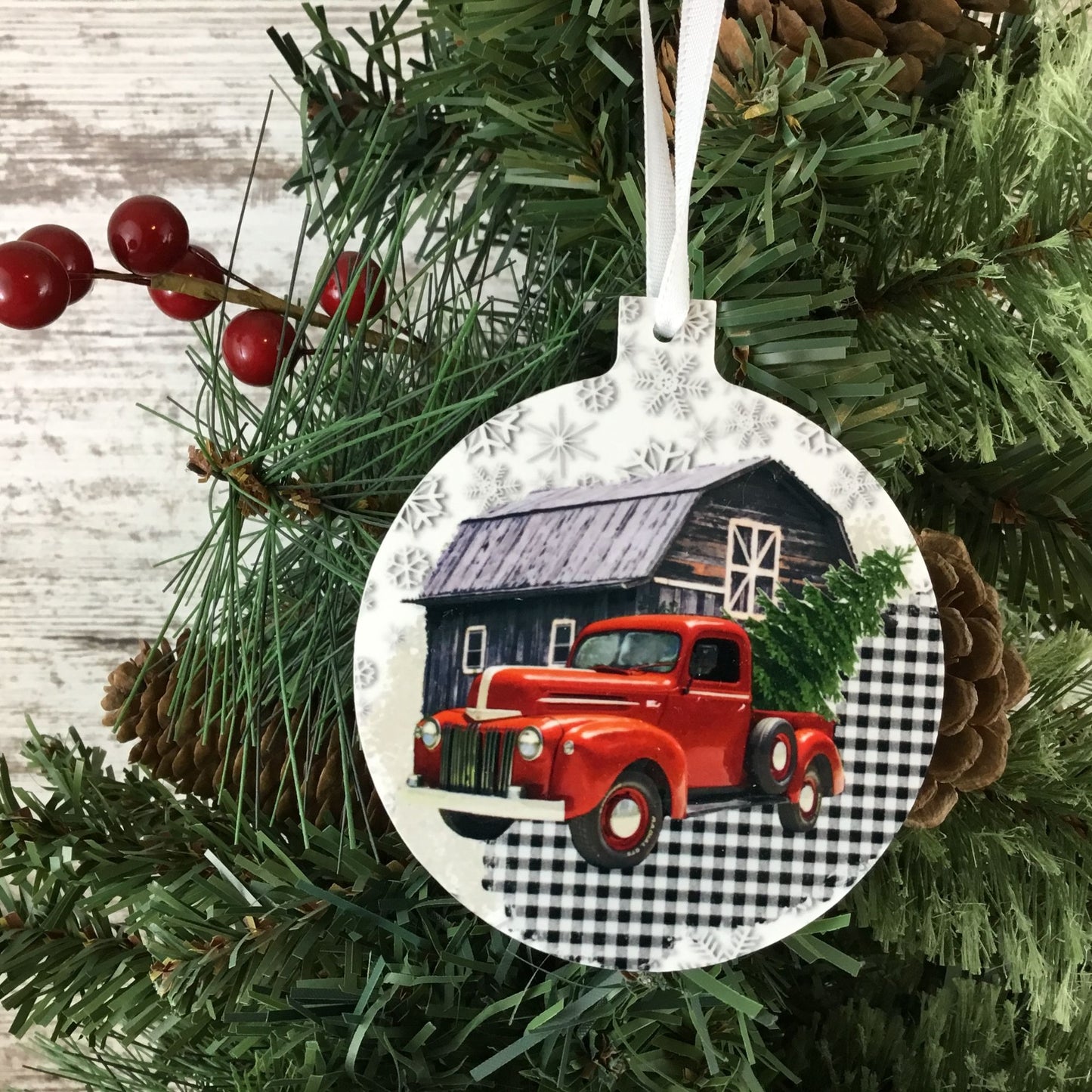 Red Truck Christmas Ornament Double Sided