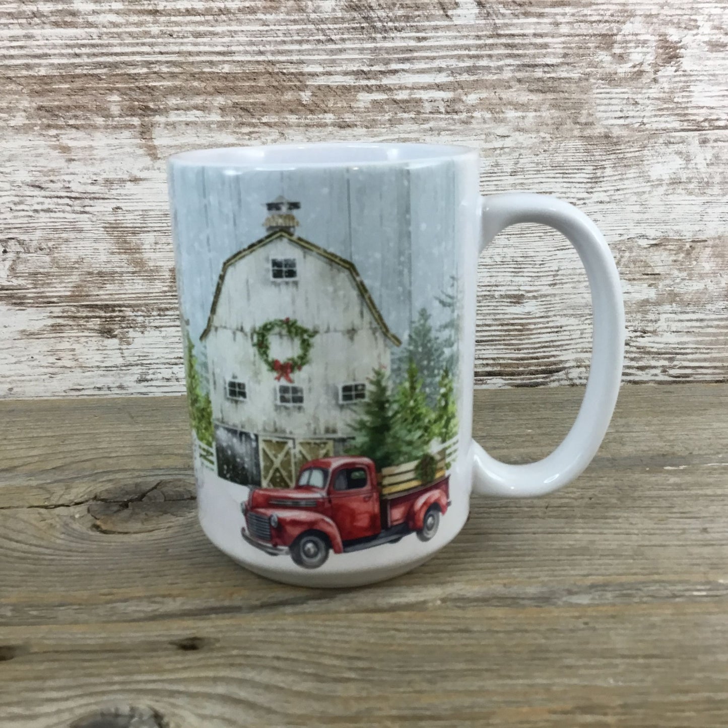 Red Truck Winter Farm Ceramic Coffee Mug