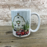 Red Truck Winter Farm Ceramic Coffee Mug