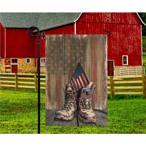 Rustic American Flag and Boots Garden Flag