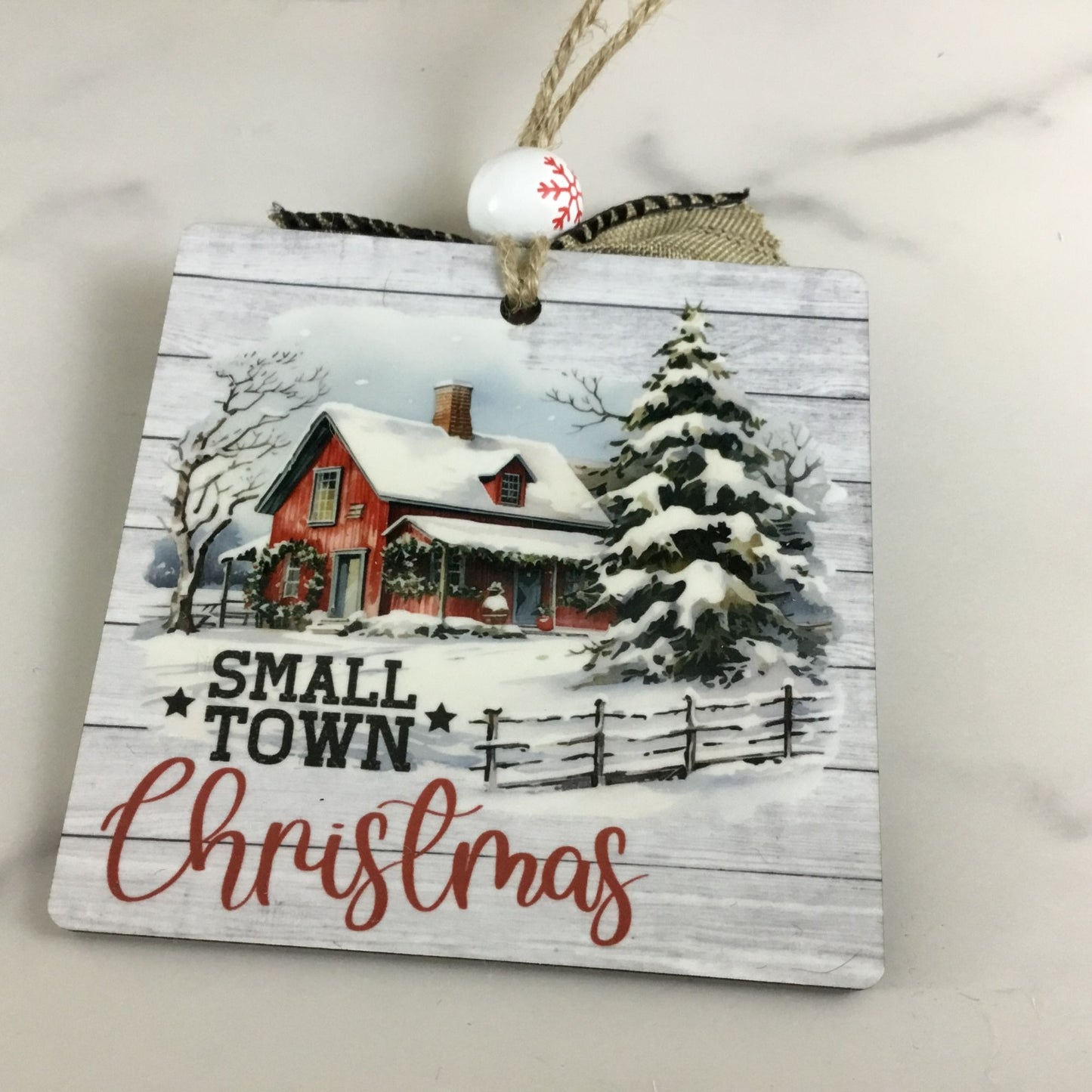 Small Town Christmas Rustic Christmas Ornament Square 3.5" Square