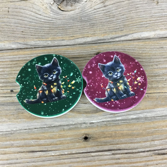 Black Cat Christmas Car Coasters