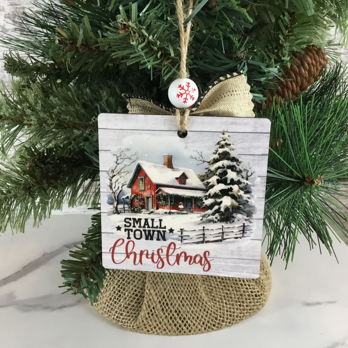 Small Town Christmas Rustic Christmas Ornament Square 3.5" Square