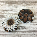 Brown and White Flowers Leather Look Car Coasters Set of 2