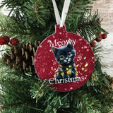 Black Cat Meowy Christmas Ornament Maroon