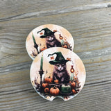 Cat Witch Halloween Car Coasters