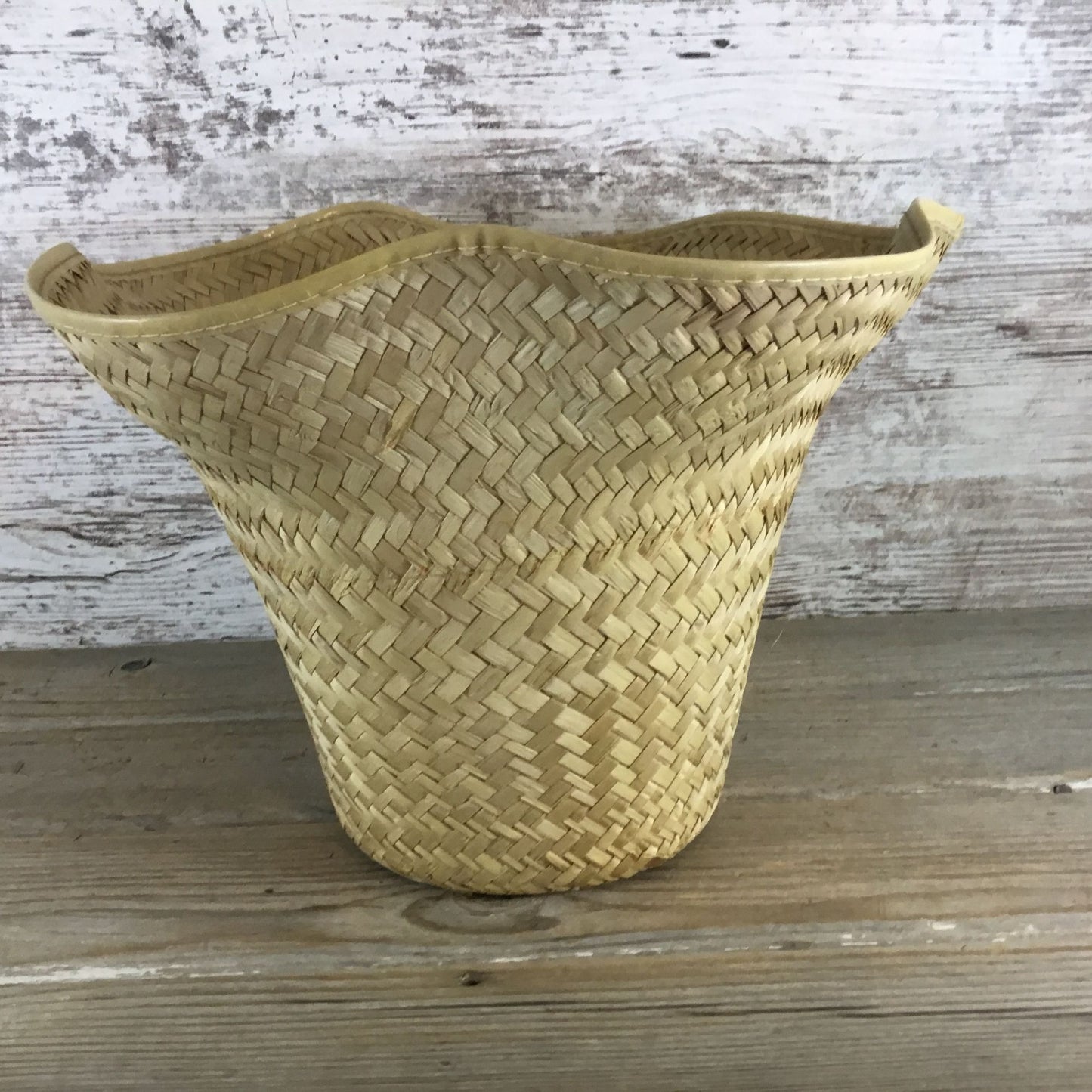 3 Vintage Woven Rattan Baskets Plastic Lined Flower Baskets Plant Baskets