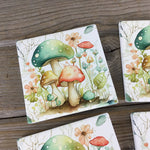 Cottage Core Pastel Mushrooms Sandstone Coasters Set of 4