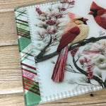 Cardinals and Blooms Glass Cutting Board - Nature inspired Kitchen Decor