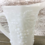 Vintage Anchor Hocking White Milk Glass Pitcher Vase Grapes Vines Leaves