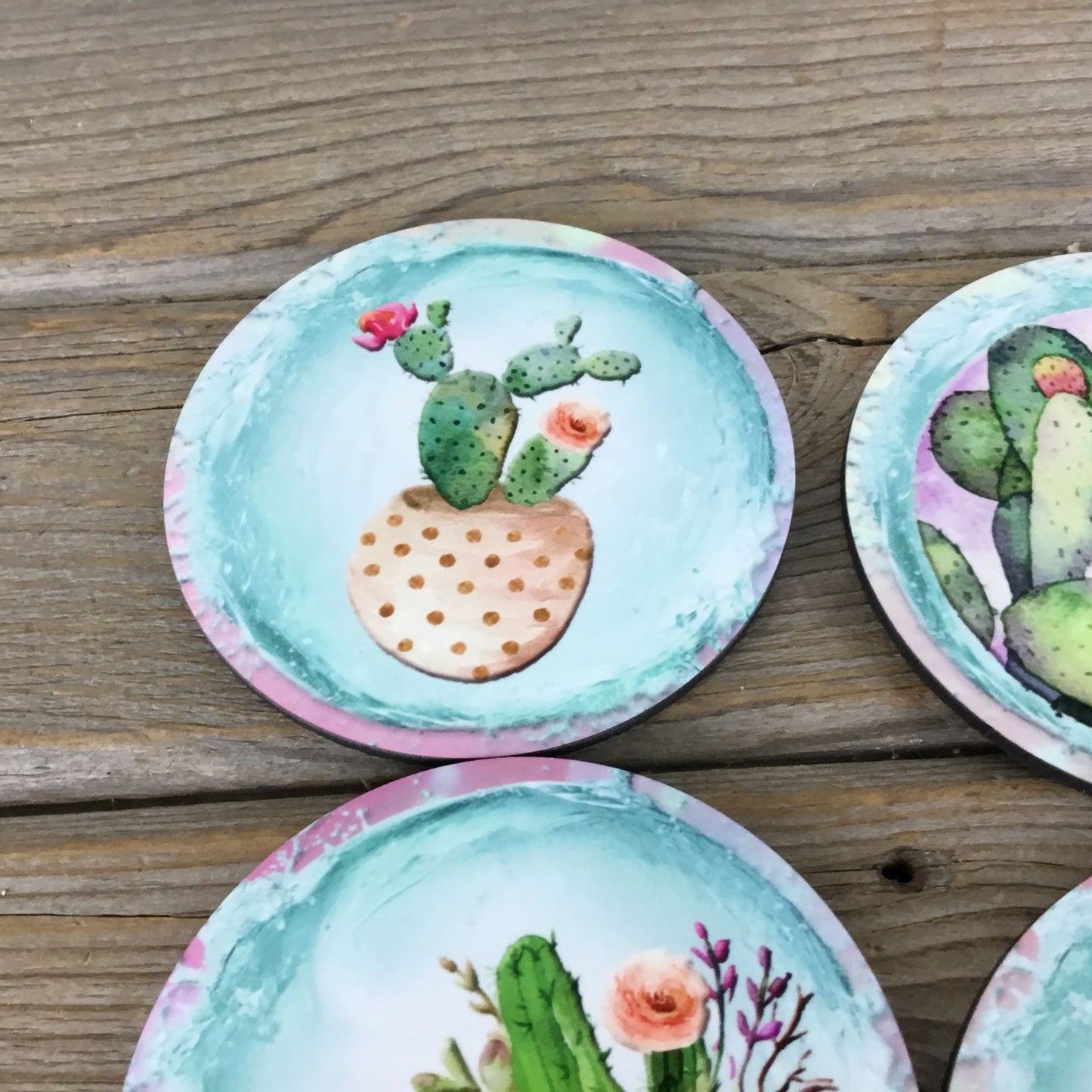 Cactus Hardboard Coasters with Cork Back Set of 4 Coasters