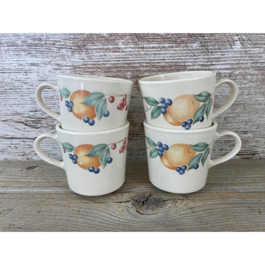 Corning Corelle Abundance Coffee Cups Fruit Pattern Set of 4