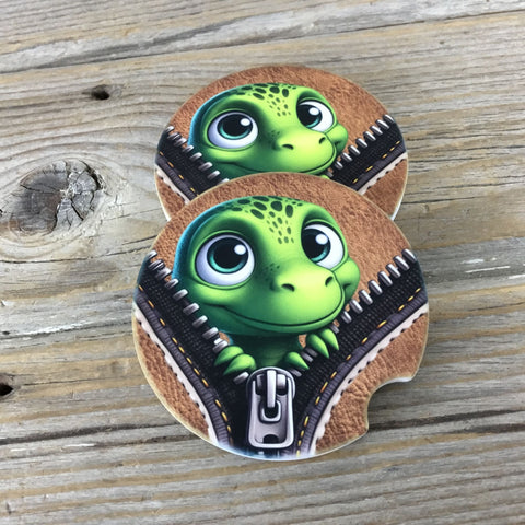 Dinosaur Baby Peek-a-Boo Zipper Car Coasters Set of 2