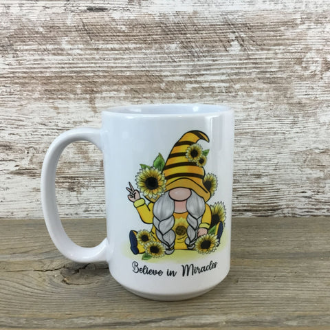 Sunflower Gnome Believe in Miracles Coffee Mug