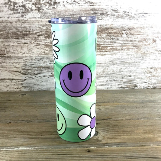 Retro Daisy Smiley Face Tumbler Wrap 20oz Skinny Tumbler