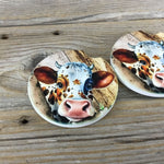 Peeking Cow Rustic Car Coasters Set of 2