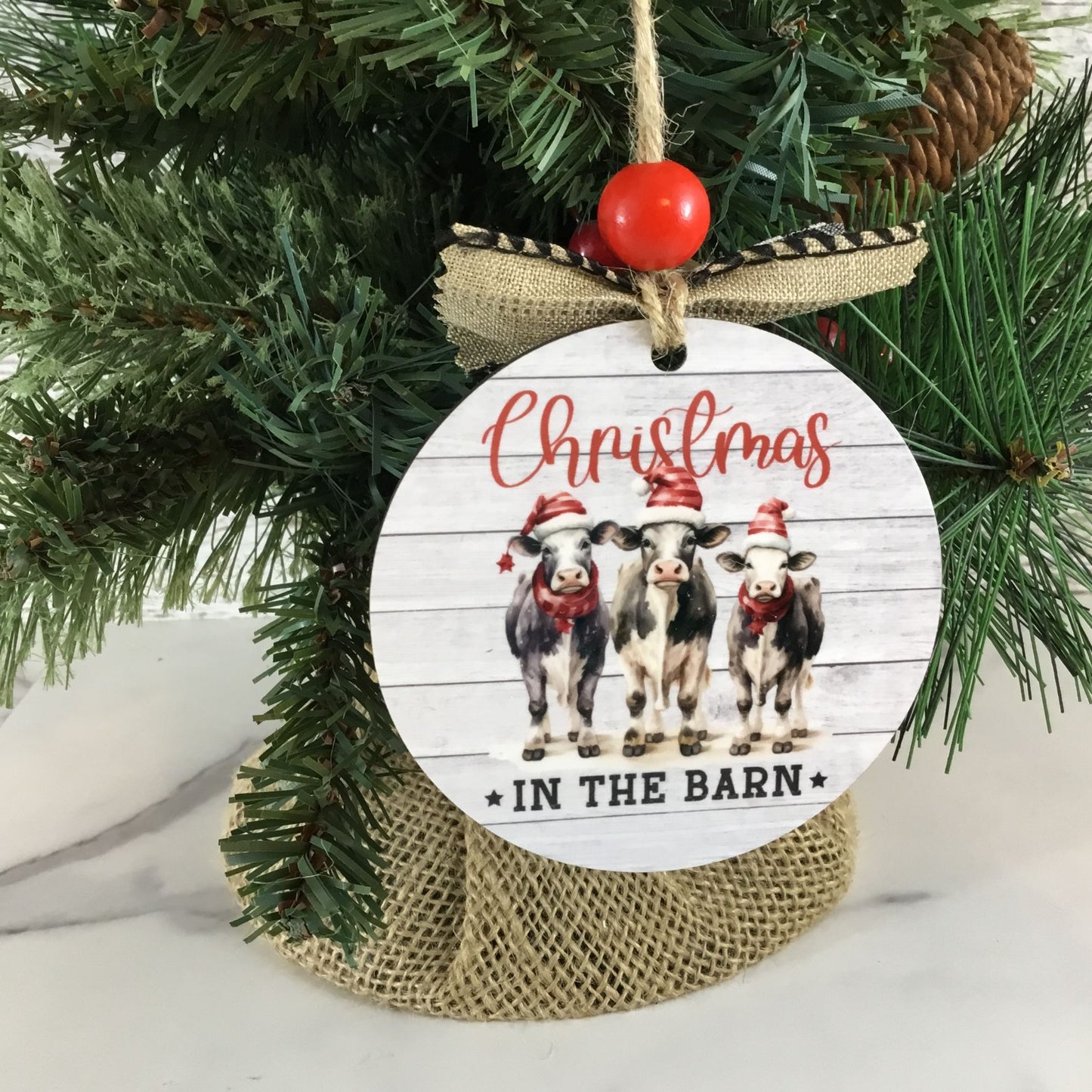 Cow Christmas in the Barn" 3.5" Wooden Ornament