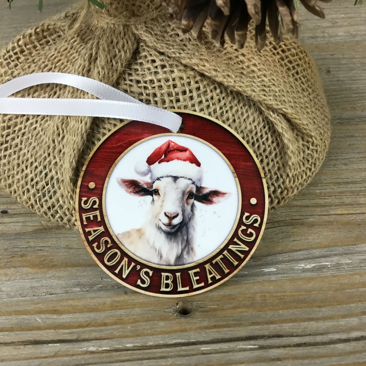 Season's Bleatings Goat Christmas Ornament