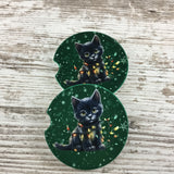 Black Cat Christmas Car Coasters
