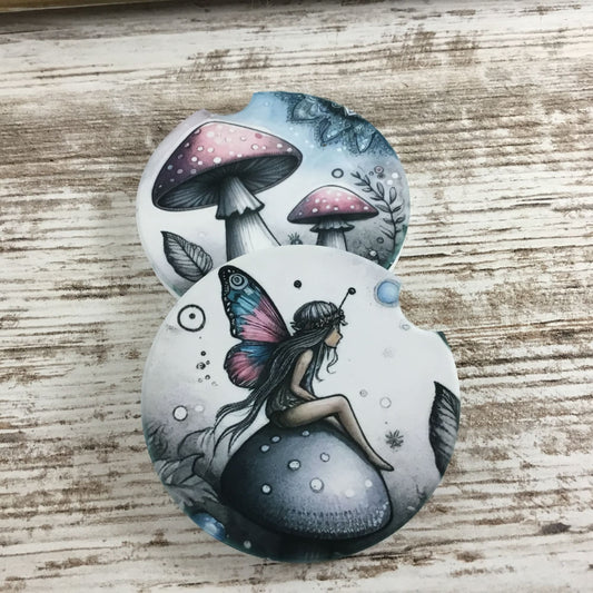 Fairy Mushroom Car Coaster Set of 2, Whimsical Woodland