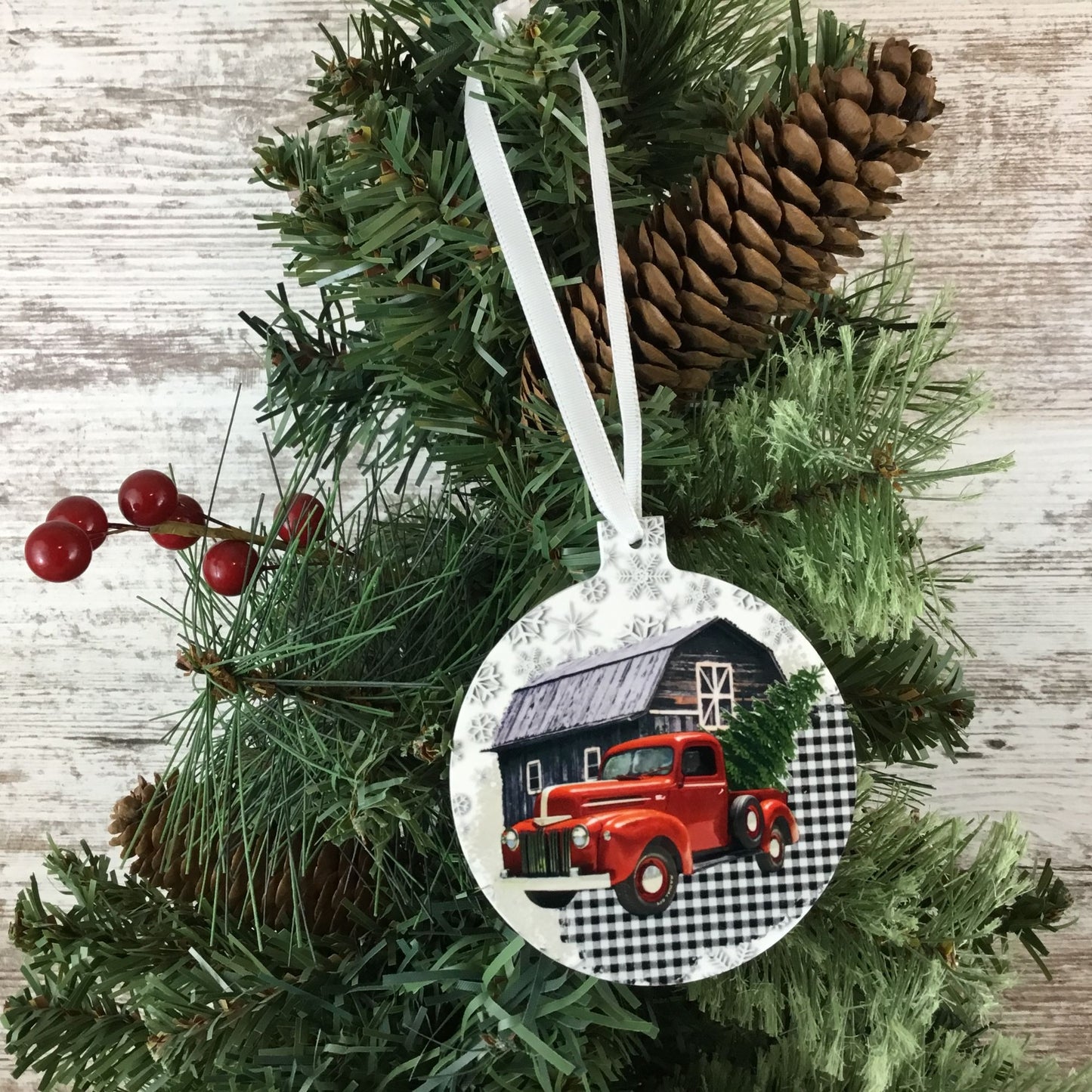 Red Truck Christmas Ornament Double Sided