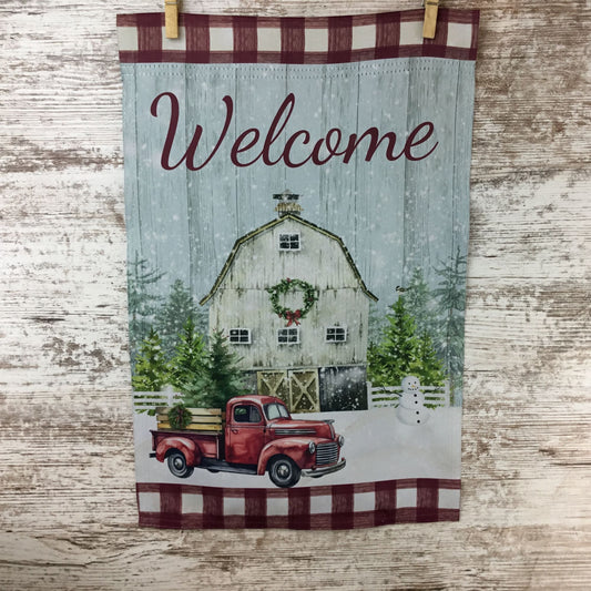 Red Truck Winter Farm Garden Flag