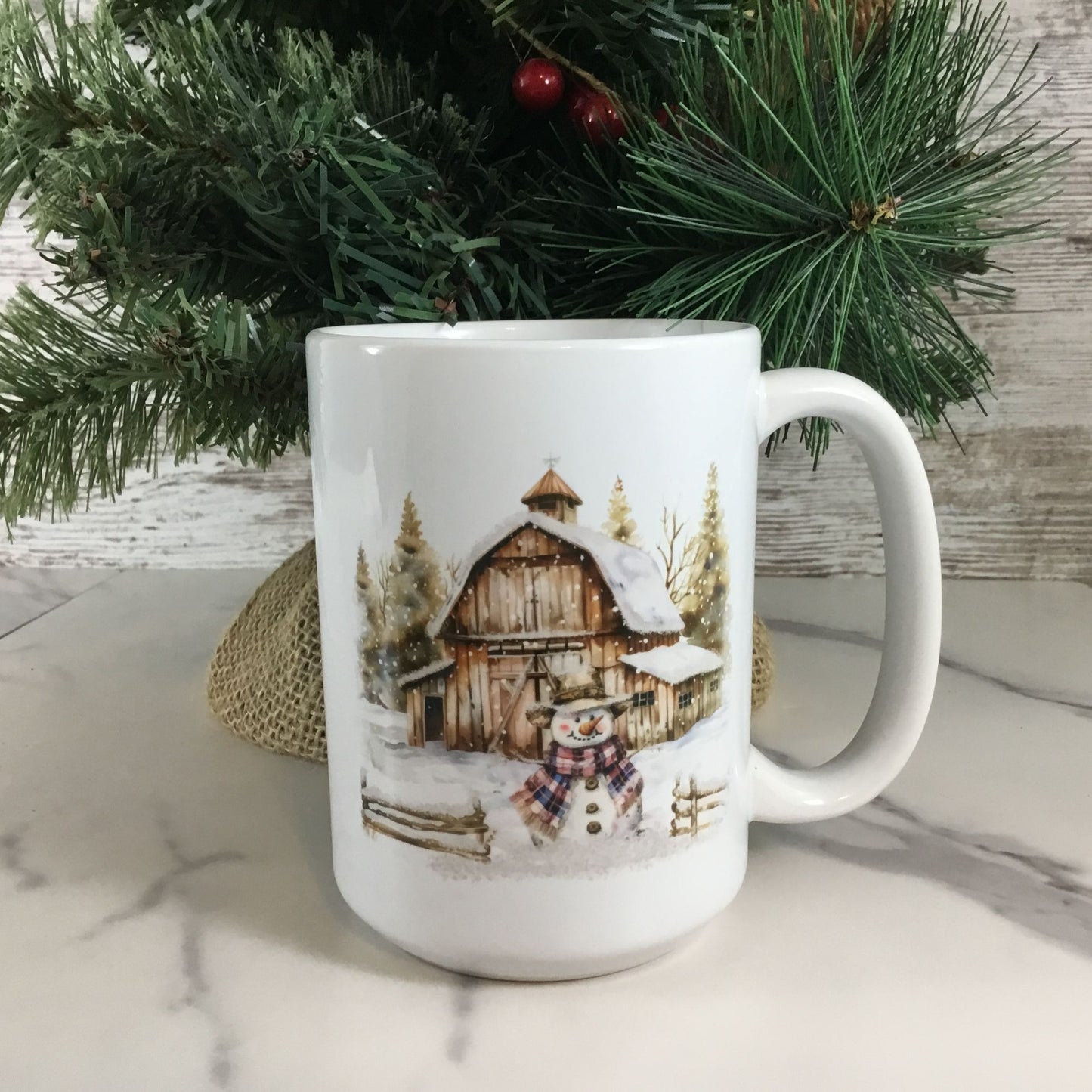 Rustic Country Snowman 15 oz Ceramic Coffee Mug