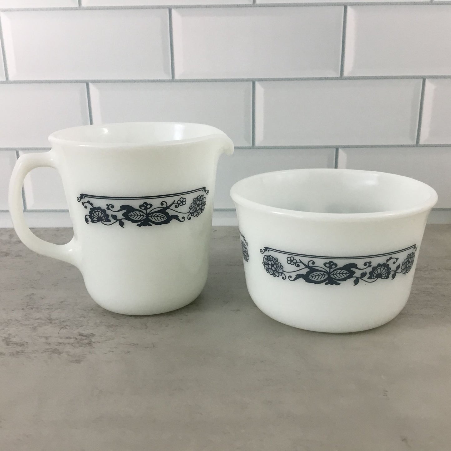 Pyrex Sugar Bowl and Creamer Old Town Blue Onion Milk Glass Corelle