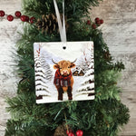 Highland Cow Winter Christmas Ornament