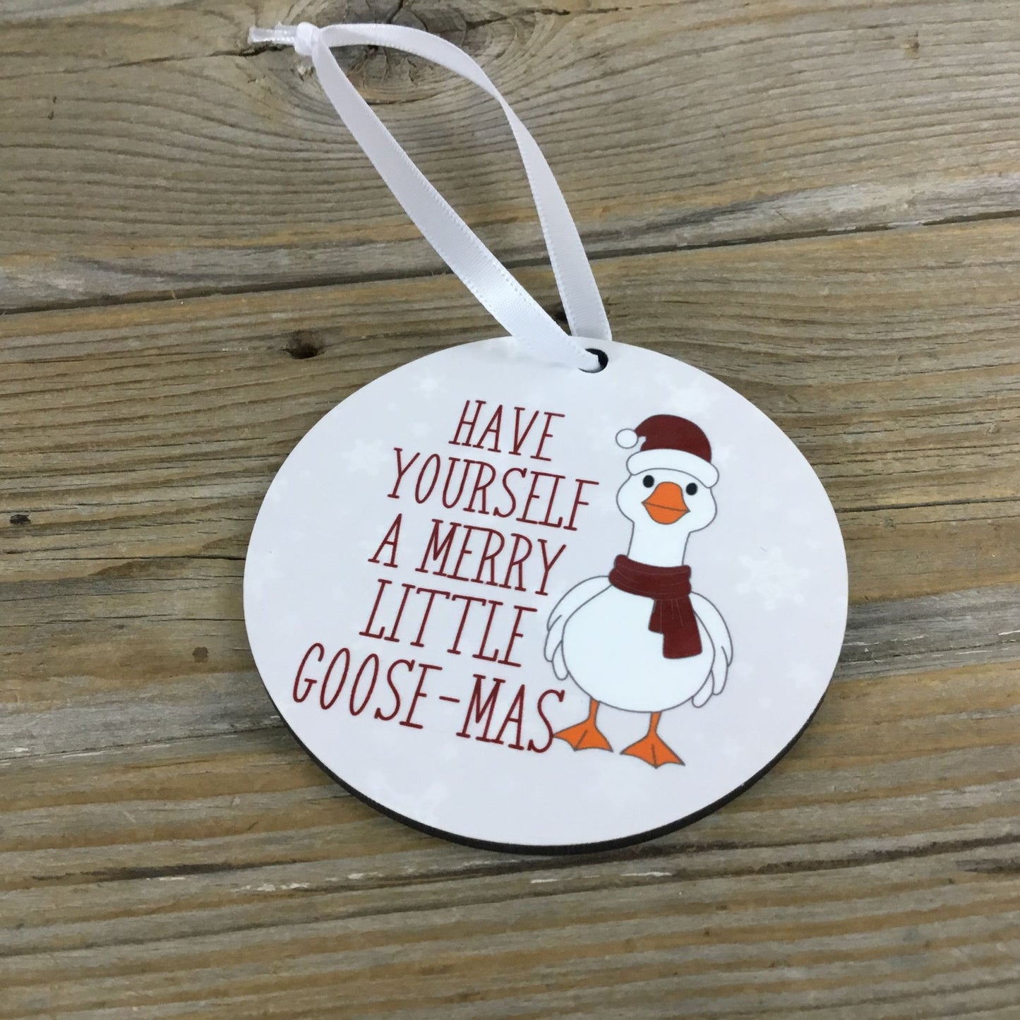Merry Little Goose-Mas Christmas Ornament – 3.5" Round Hardboard