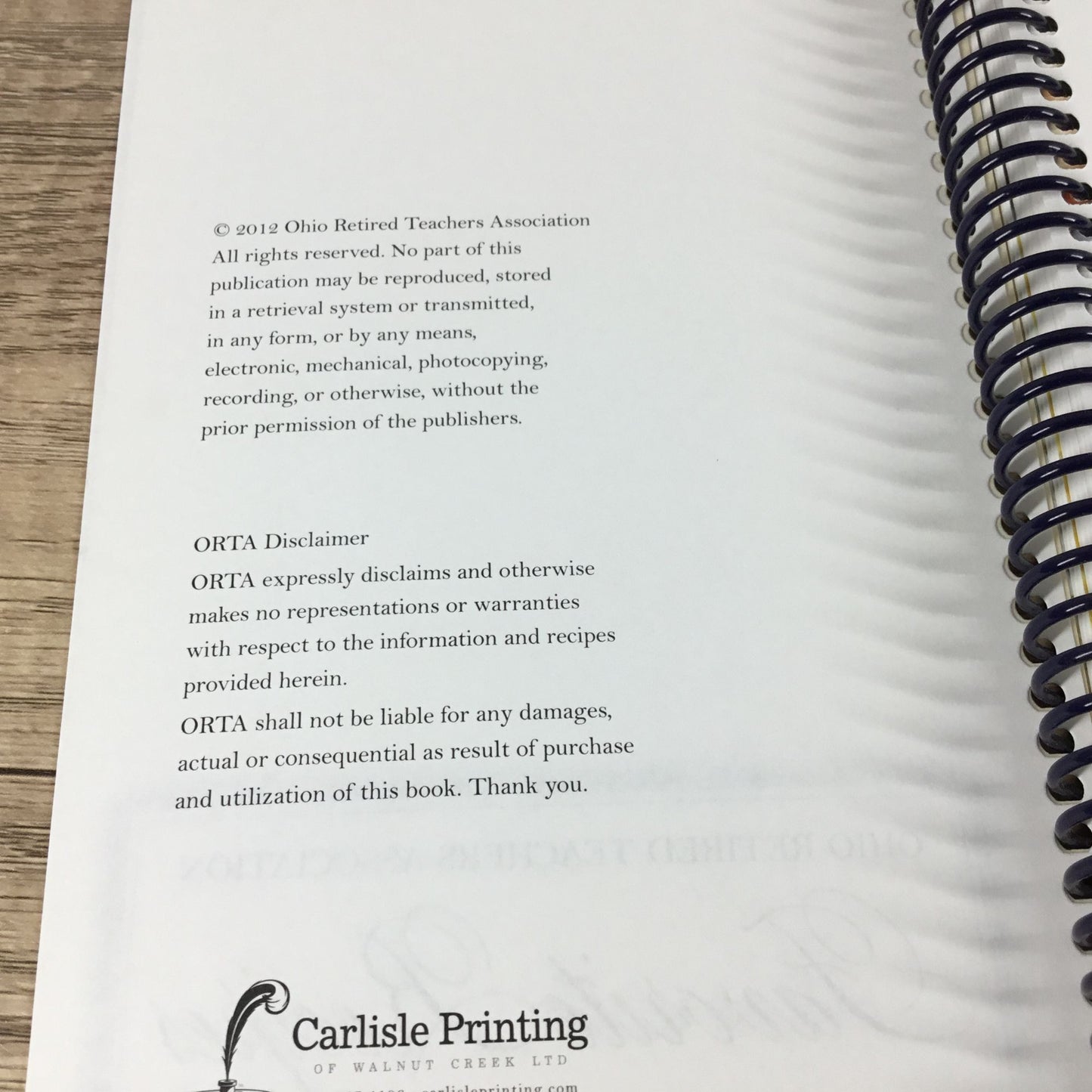 Ohio Retired Teachers Association 65th Anniversary Favorite Recipes Spiral-Bound