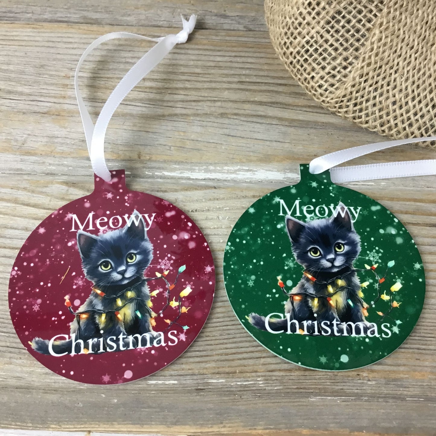 Black Cat Meowy Christmas Ornament Double Sided