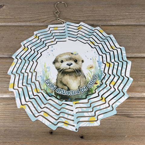 Easily Distracted by Otters Daisies Wind Spinner 10"