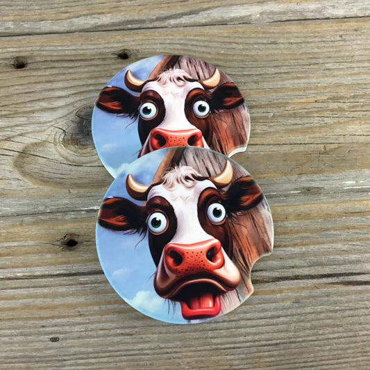 Wide Eyed Cow Funny Car Coasters