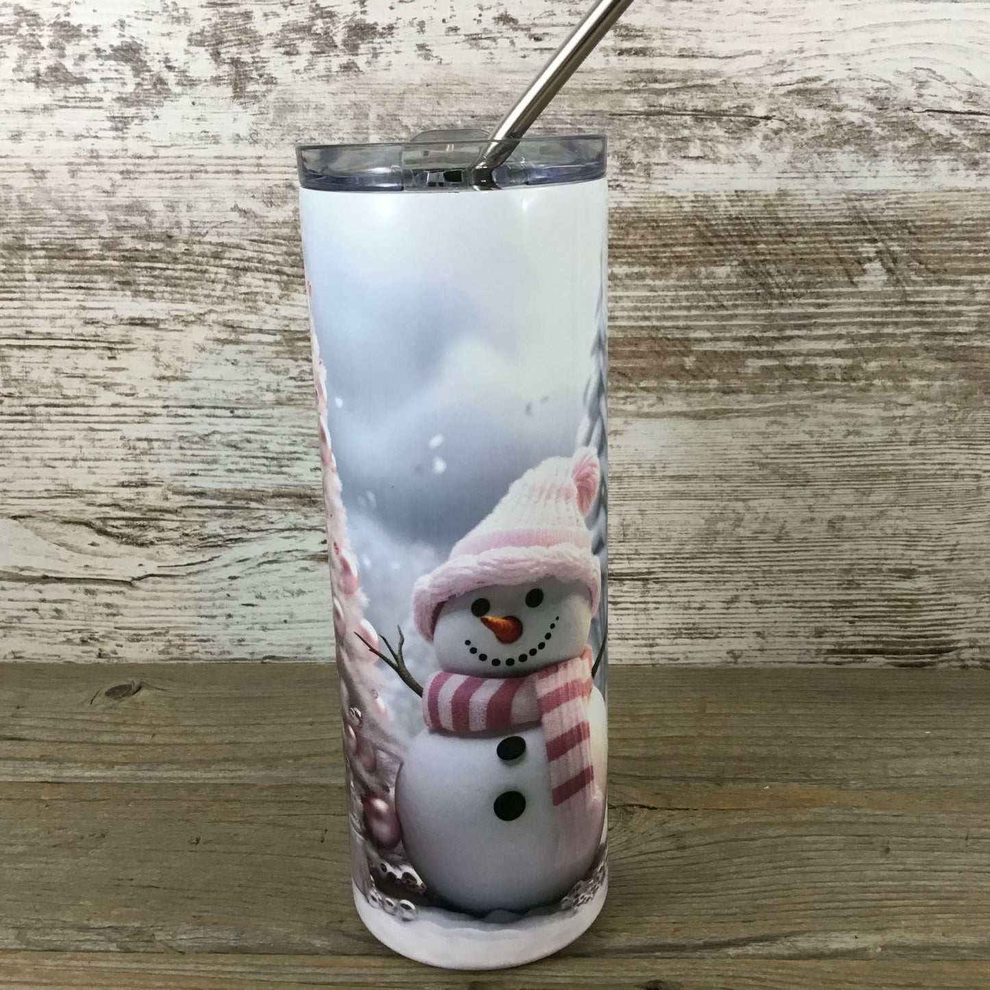 Snowman Pink Christmas 20 oz Skinny Tumbler