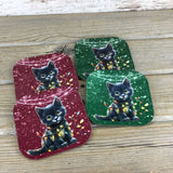Black Cat Christmas Drink Coasters Set of 4
