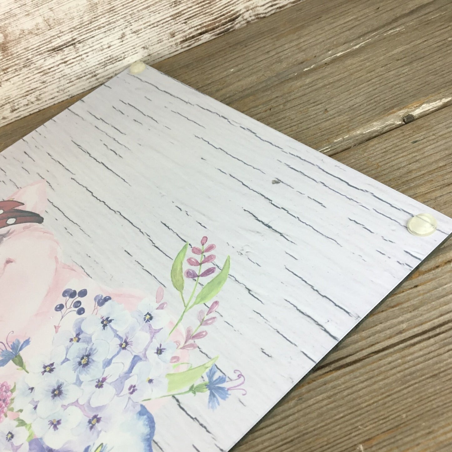 Pig Glass Cutting Board With Floral Design & Polka Dot Bow 11.25" X 15.25"