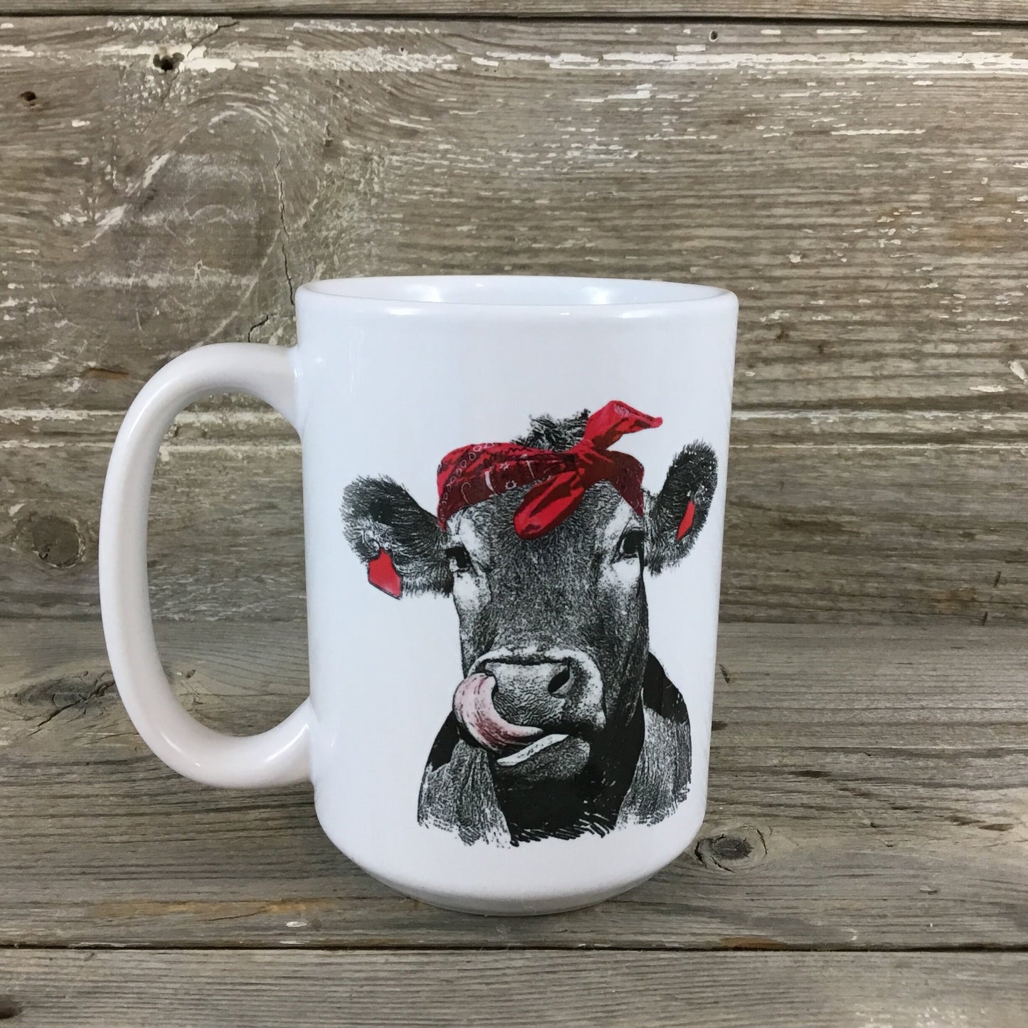 Funny Cow Mug with Red Bandana, Cow Coffee Mug