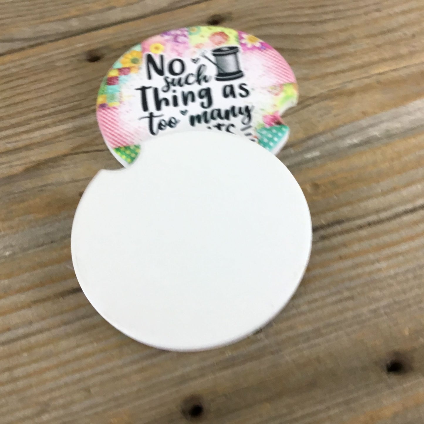 No Such Thing as Too Many Quilts Set of 2 Sandstone Car Coasters, Quilter Gift, Funny Quilt Lover Accessories